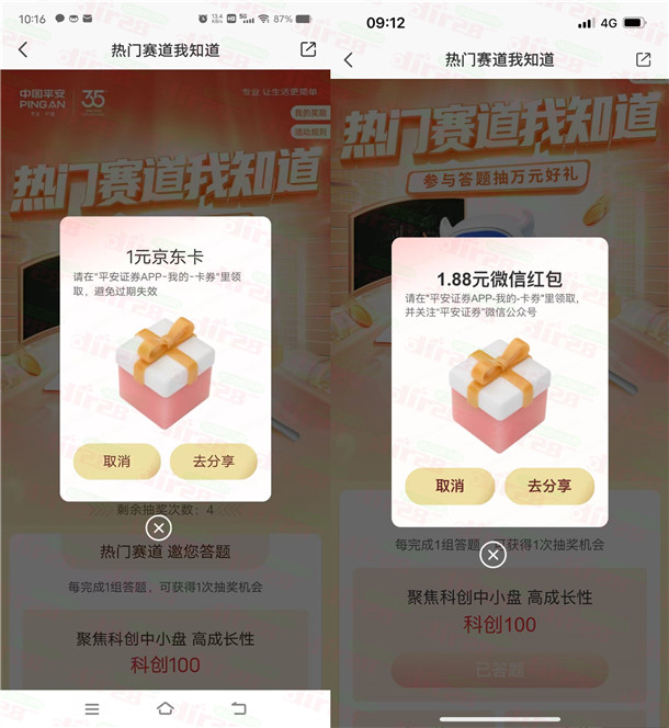 平安证券热门赛道我知道活动抽0.88-2.88元微信红包、1-10元京东卡